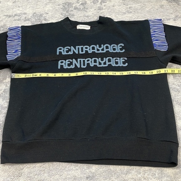 New Rentrayage Logo Graphic Ruffle Sweatshirt In Blue and Black 3/4 Sleeve Sz M - Picture 8 of 14
